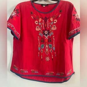 Embroidered Red Women's Top